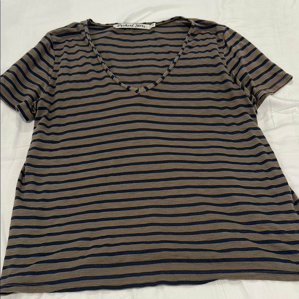 Olive Green and Navy Striped Women's Top